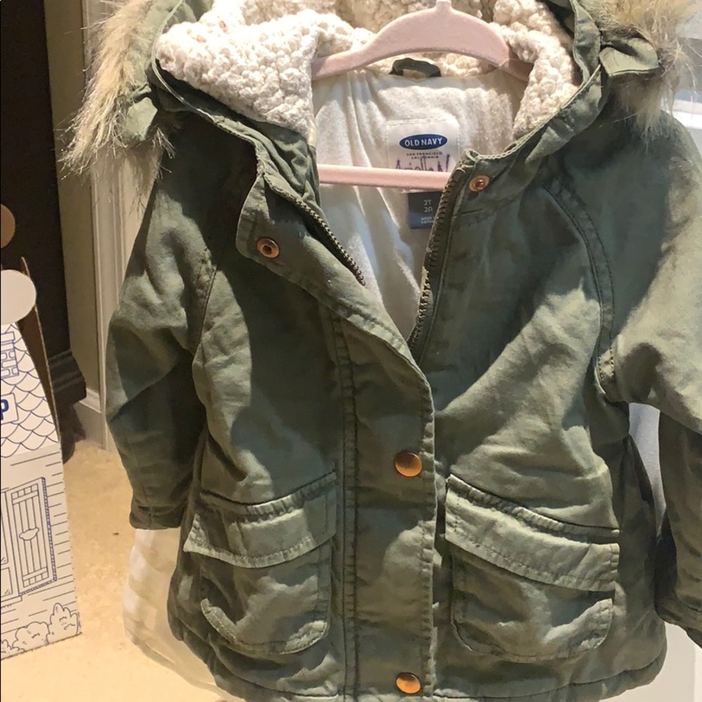 Army green winter coat faux fur